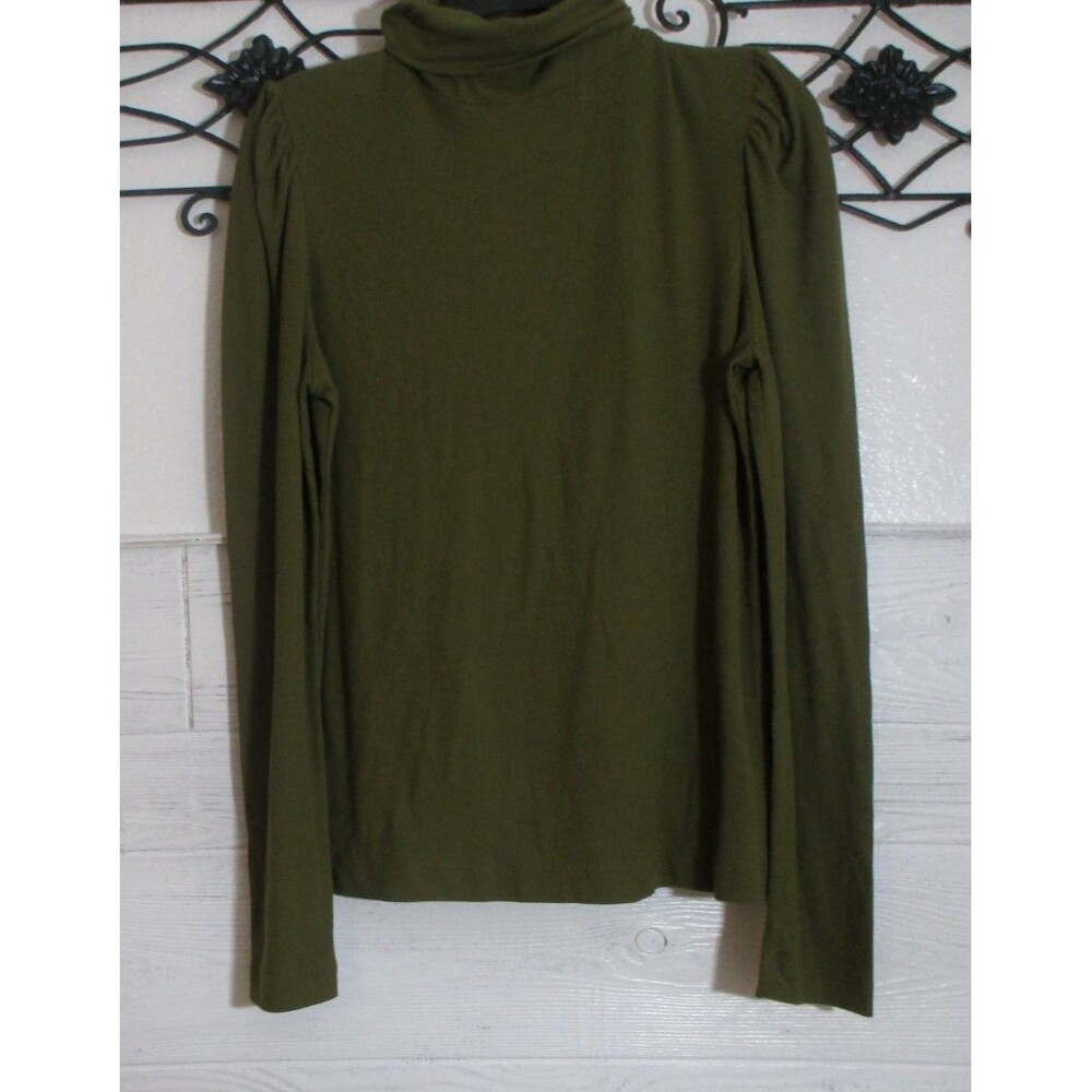 Ophelia Roe Ribbed Knit Top Women's Size L Green Long Sleeve Turtle Neck